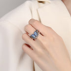 Fortune Jewel Hollow Enamel Blue Butterfly Pattern Love Ring