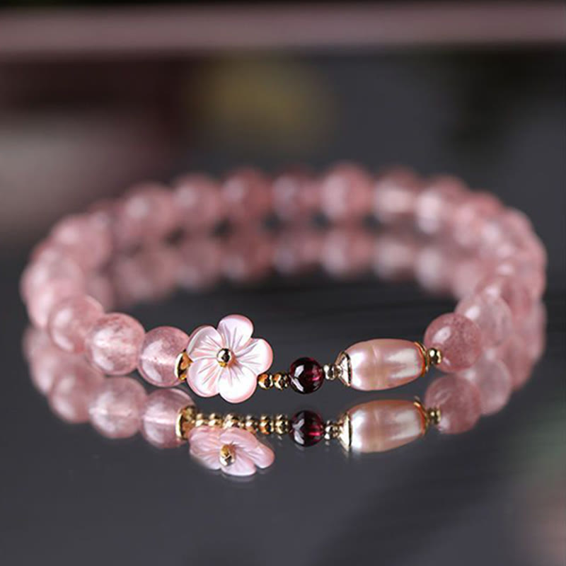 Fortune Jewel Strawberry Quartz Peach Blossom Love Bracelet