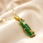 Fortune Jewel White Jade Cyan Jade Bamboo Luck Protection Necklace Pendant