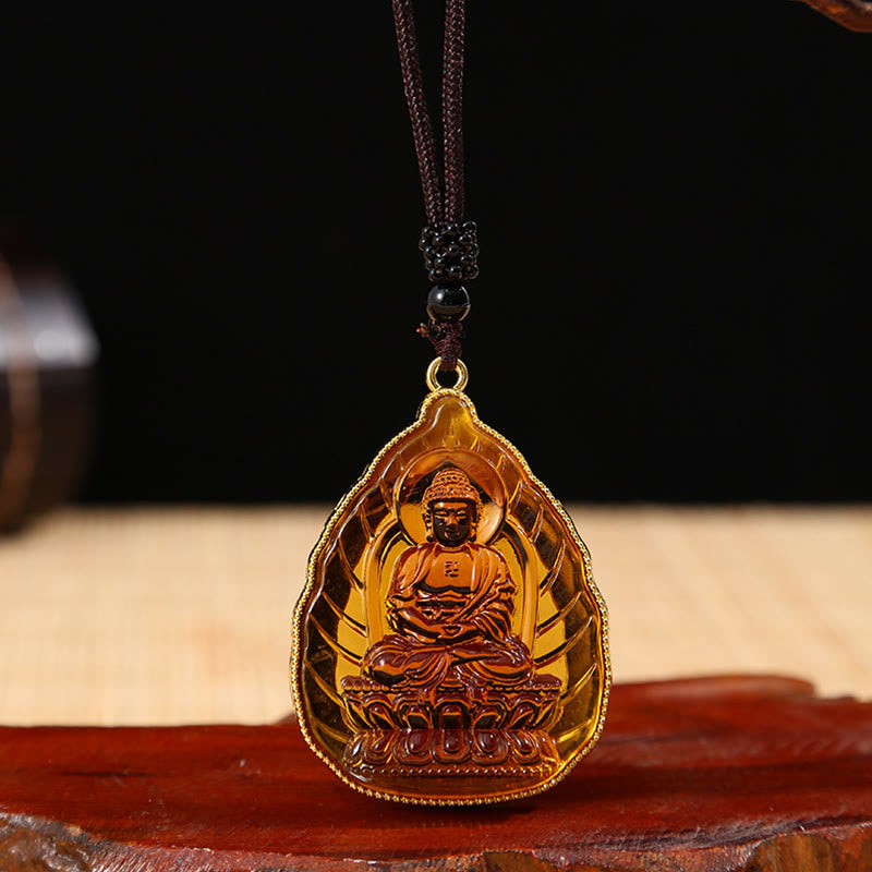 Fortune Jewel Tibetan Buddha Liuli Crystal Serenity Necklace Pendant Fortune Jewel