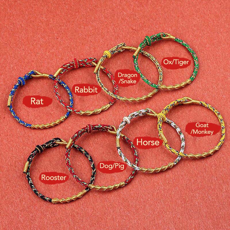 Fortune Jewel Handmade Chinese Zodiac Natal Buddha Protection Strength Braided String Bracelet