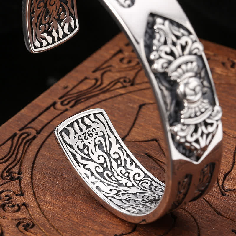 Fortune Jewel 925 Sterling Silver Vajra Dorje Engraved Spiritual Power Bracelet Bangle
