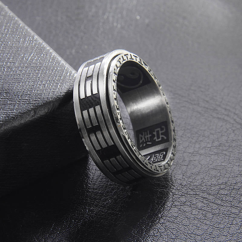 Fortune Jewel Bagua Yin Yang Titanium Steel Balance Rotatable Ring Fortune Jewel
