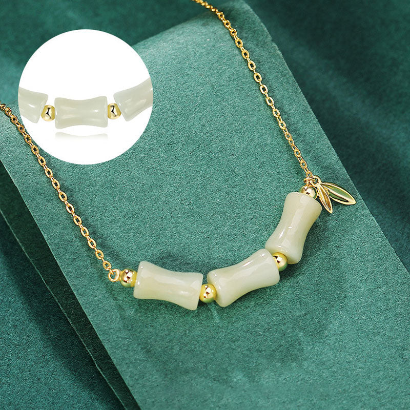 Fortune Jewel 925 Sterling Silver Hetian Jade Bamboo Fu Character Prosperity Necklace Pendant Bracelet