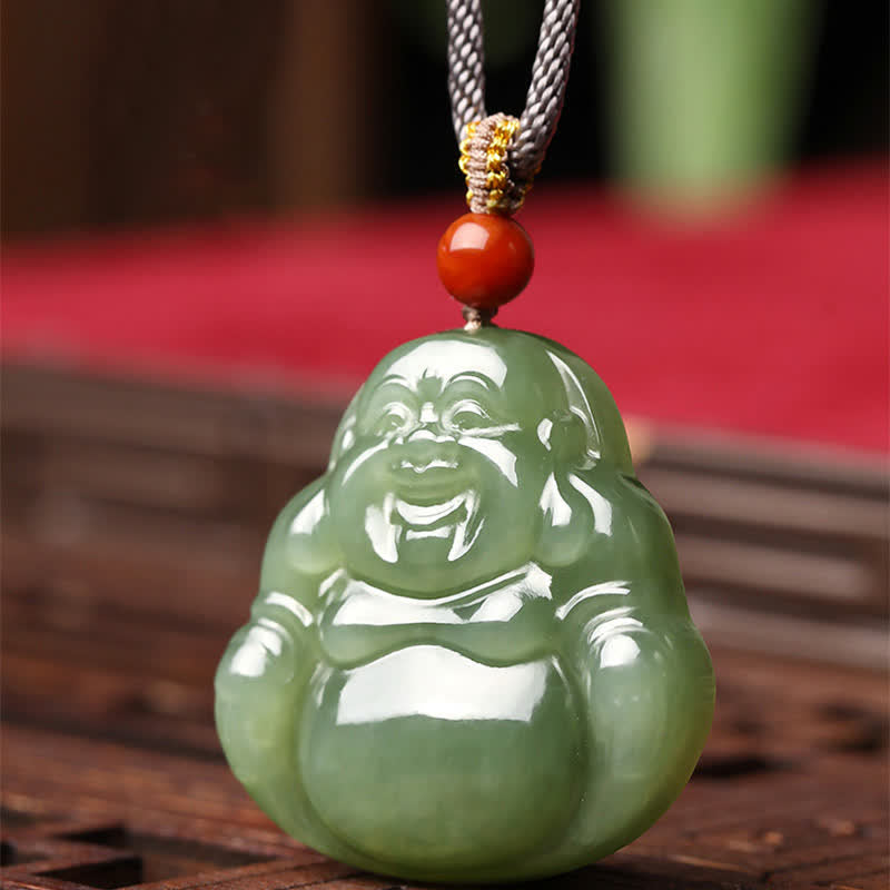 Fortune Jewel Laughing Buddha Hetian Jade Abundance Necklace String Pendant Fortune Jewel
