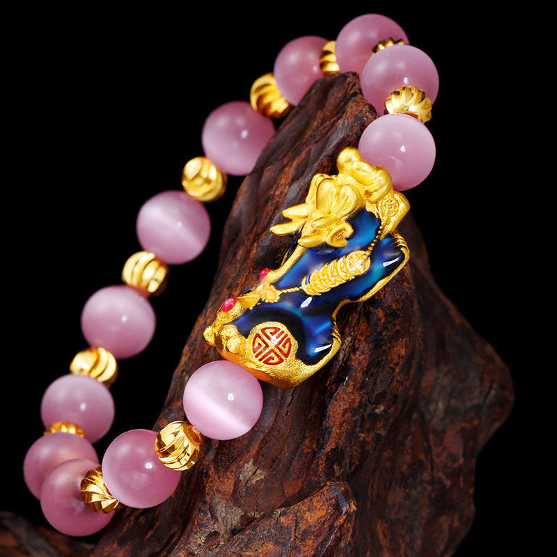 Buddha3bodhi Natural Pink Cat Eye Lucky Pixiu Feng Shui Bracelet