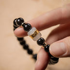 Fortune Jewel Black Obsidian Jade Om Mani Padme Hum Strength Couple Magnetic Bracelet