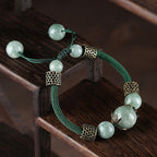 Buddha Stones Handmade Green Rope Luck Jade Bead Prosperity Bracelet