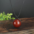 Fortune Jewel Red Agate Bead Confidence Leather Rope Necklace Pendant