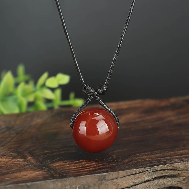 Fortune Jewel Red Agate Bead Confidence Leather Rope Necklace Pendant