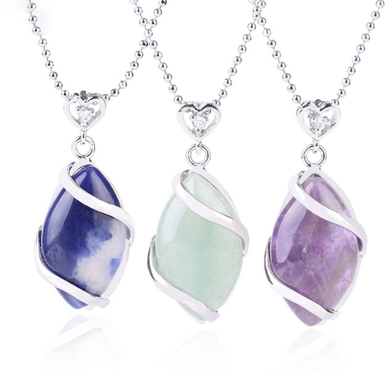 Fortune Jewel Marquise Pattern Natural Crystal Stone Charm Necklace Pendant