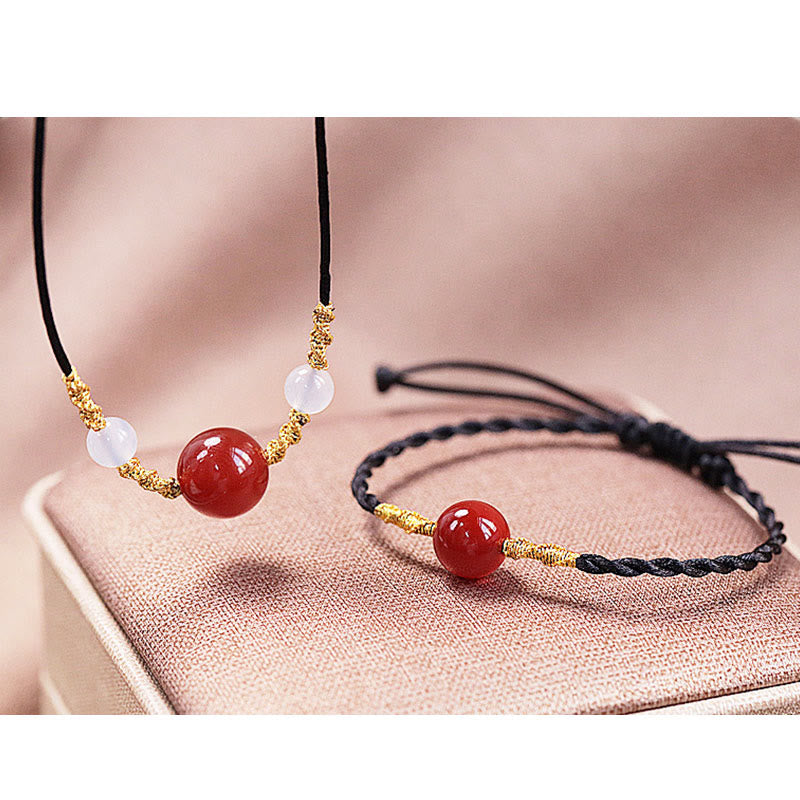 Fortune Jewel Natural Red Agate Chalcedony Self-acceptance Confidence String Bead Bracelet Necklace Pendant