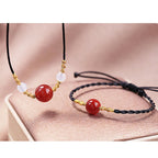 Fortune Jewel Natural Red Agate Chalcedony Self-acceptance Confidence String Bead Bracelet Necklace Pendant