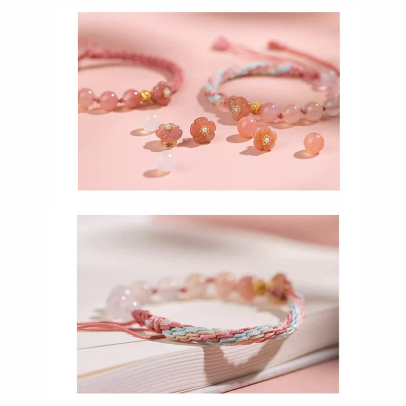 Fortune Jewel Natural Gradient Agate Reincarnation Knot Peach Blossom Wealth Luck Handmade String Bracelet