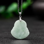 Fortune Jewel Laughing Buddha Jade Blessing Titanium Steel Chain Necklace Pendant Fortune Jewel