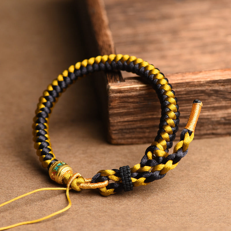 Fortune Jewel Handmade Tibetan Black Gold Dragon Scale Rope Om Mani Padme Hum Purity Bracelet