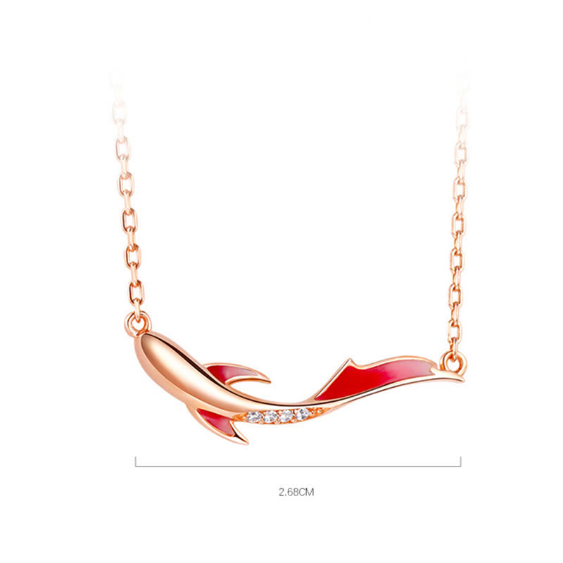 Fortune Jewel 925 Sterling Silver Koi Fish Luck Zircon Prosperity Necklace Pendant