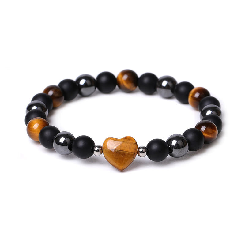 Fortune Jewel Black Onyx Tiger Eye Stone Crystal Love Heart Protection Bracelet