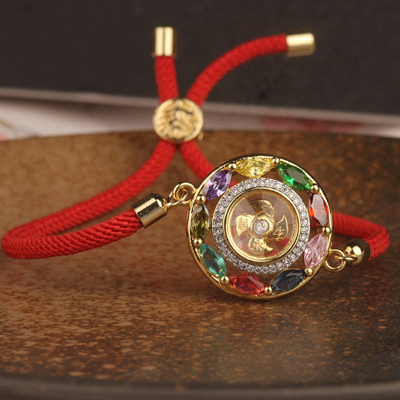 Fortune Jewel Colorful Zircon Copper Wealth Luck Rotation Bracelet Necklace Pendant