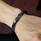 Fortune Jewel Endless Knot Titanium Steel Infinity Leather Weave Balance Bracelet