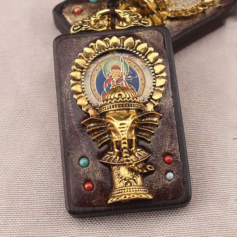 Fortune Jewel Ebony Wood Elephant God of Fortune Buddha Blessing Necklace String Pendant
