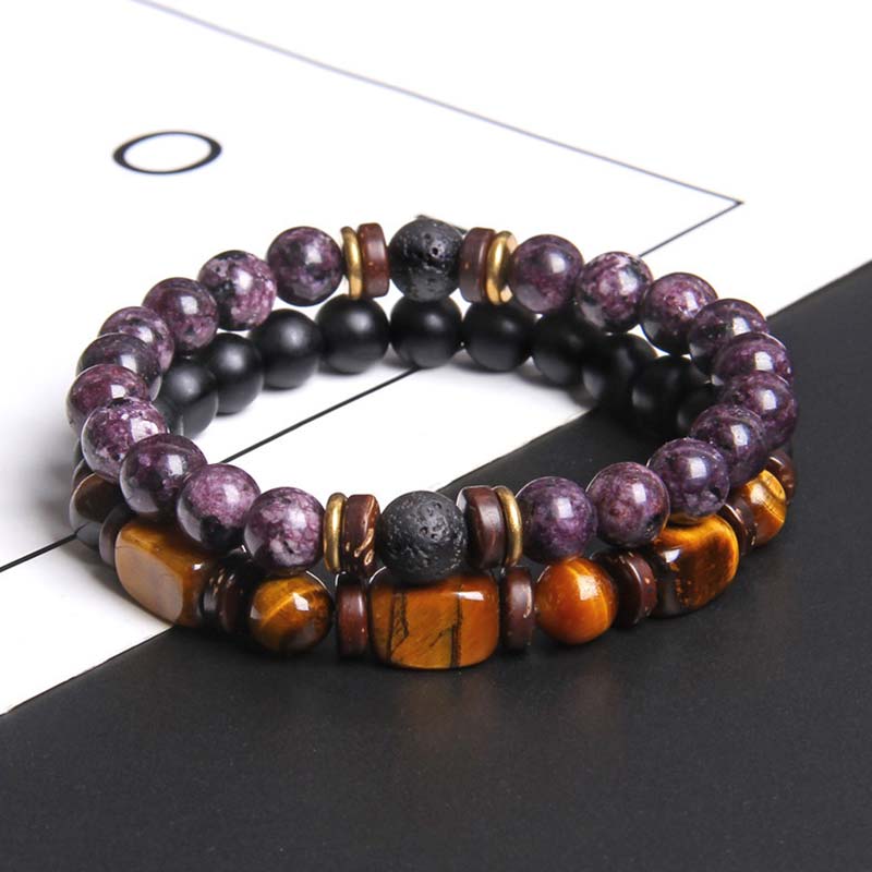 Fortune Jewel 2PCS Healing Crystal Emperor Stone Tiger Eye Bead Bracelet