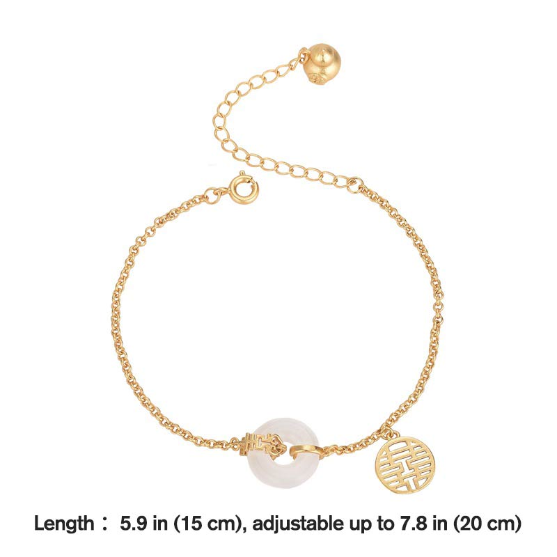 Fortune Jewel White Jade Double Happiness Fortune Bracelet