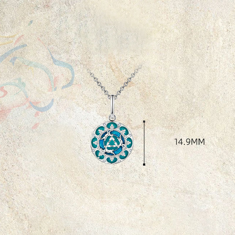 Fortune Jewel 925 Sterling Silver Round Turquoise Three Rabbits Balance Necklace Pendant