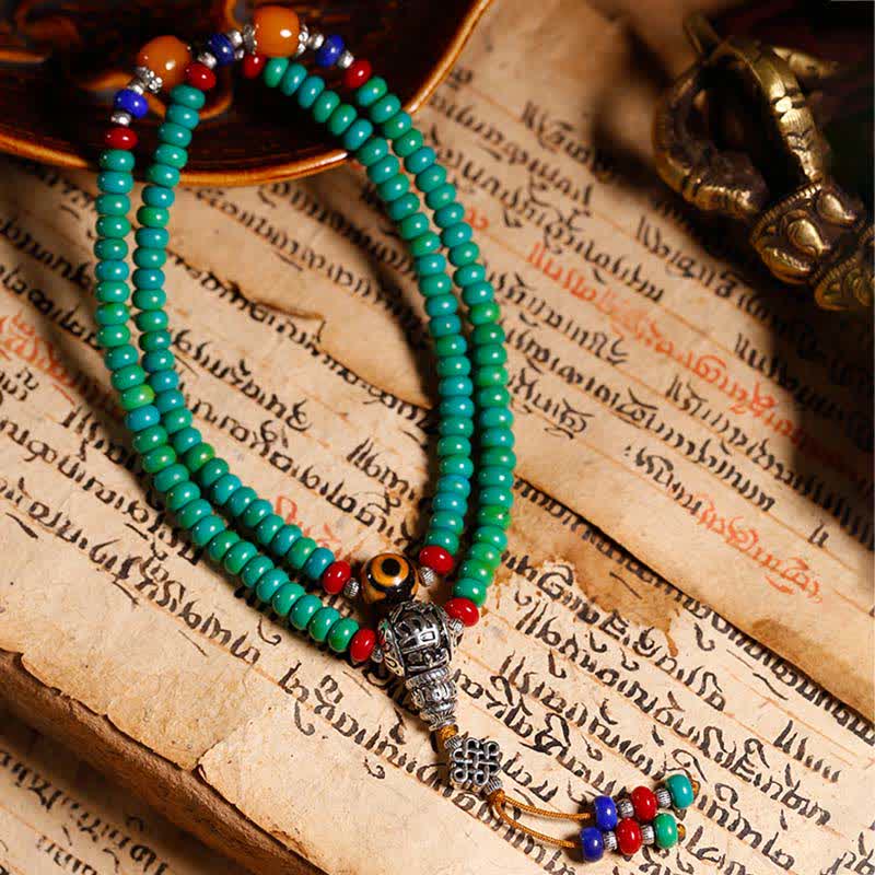 Fortune Jewel 108 Mala Beads Tibetan Turquoise Dzi Bead Protection Bracelet