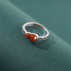 Fortune Jewel 925 Sterling Silver Red Agate Gourd Copper Coin Self-acceptance Ring