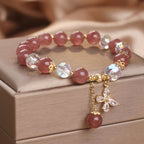 Fortune Jewel Natural Strawberry Quartz Love Healing Butterfly Charm Bracelet