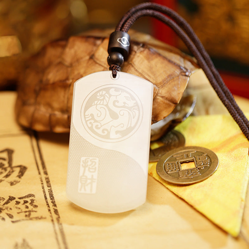 Buddha Stones White Jade PiXiu Yin Yang Luck Protection Necklace Pendant Fortune Jewel