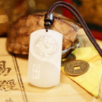 Buddha Stones White Jade PiXiu Yin Yang Luck Protection Necklace Pendant Fortune Jewel