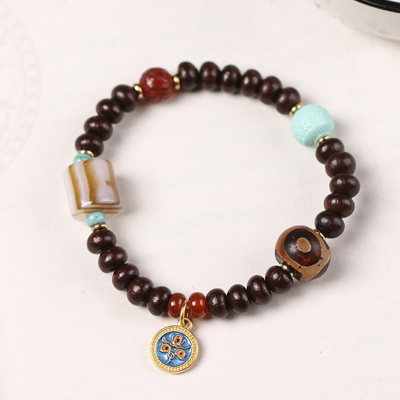 Fortune Jewel Natural Tibet Purple Bodhi Seed Dzi Bead God of Wealth Wisdom Bracelet