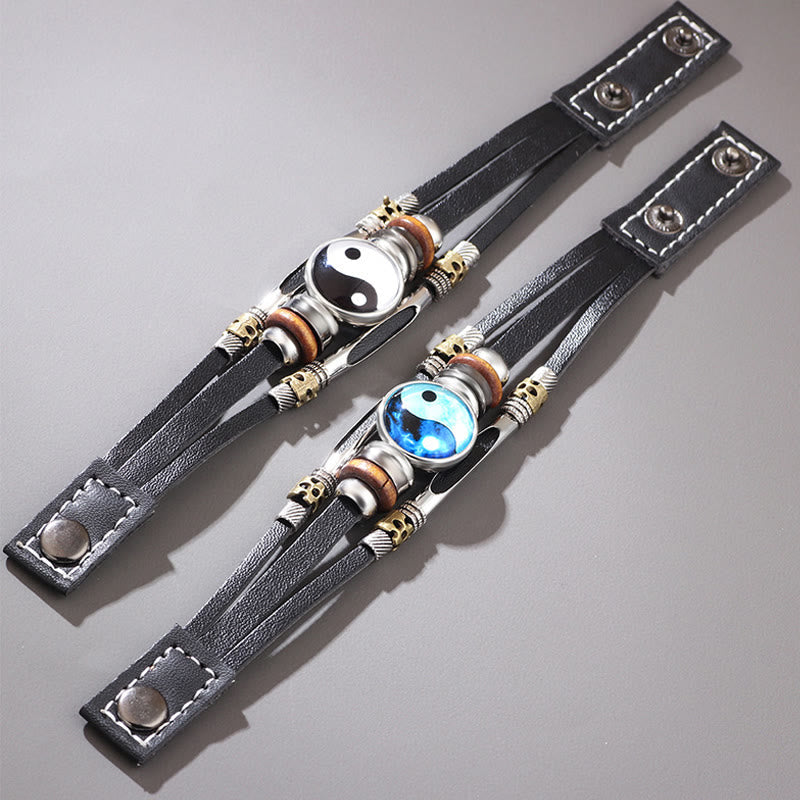 Fortune Jewel Yin Yang Leather Balance Bracelet