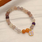 Fortune Jewel Natural Purple Golden Silk Jade Violet Flower Bead Charm Wealth Bracelet