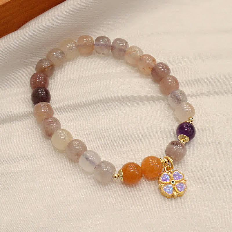 Fortune Jewel Natural Purple Golden Silk Jade Violet Flower Bead Charm Wealth Bracelet