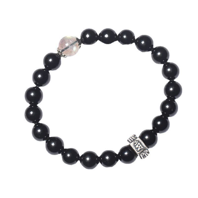 Fortune Jewel Chinese Zodiac Natal Buddha 925 Sterling Silver Black Obsidian Moonstone Strength Bracelet