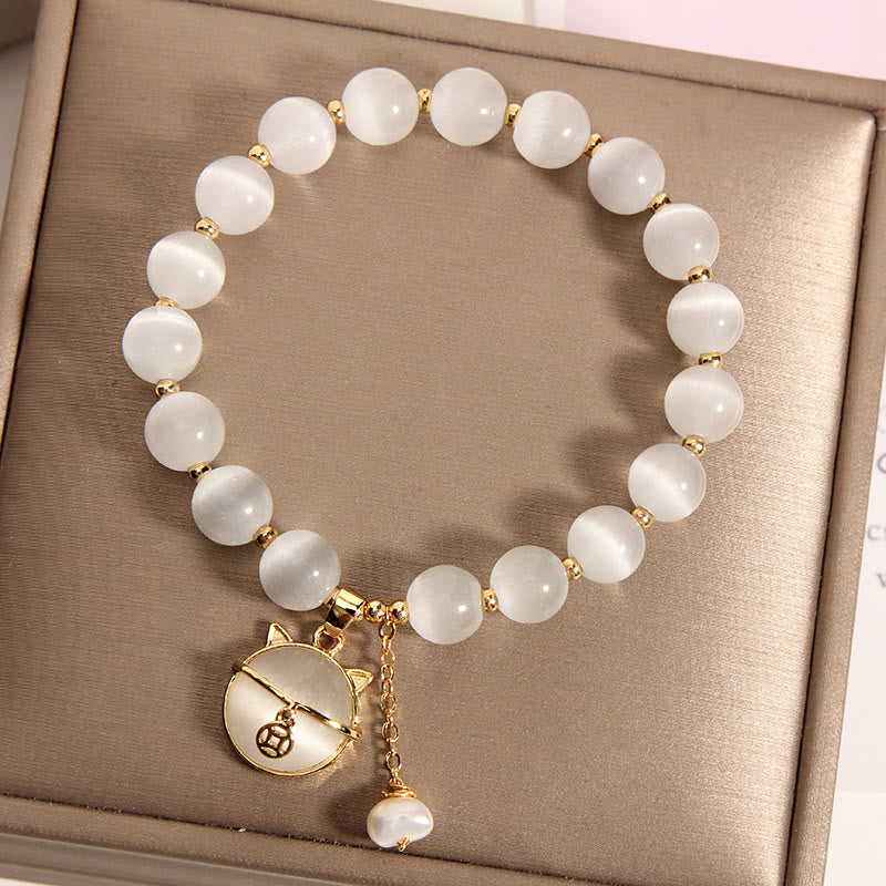 Fortune Jewel Cat's Eye Lovely Cat Pattern Pearl Love Charm Bracelet