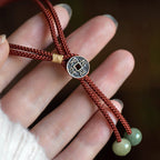Fortune Jewel 925 Sterling Silver Handmade Chinese Zodiac Natal Buddha Cyan Bodhi Seed Protection Braided Red String Bracelet