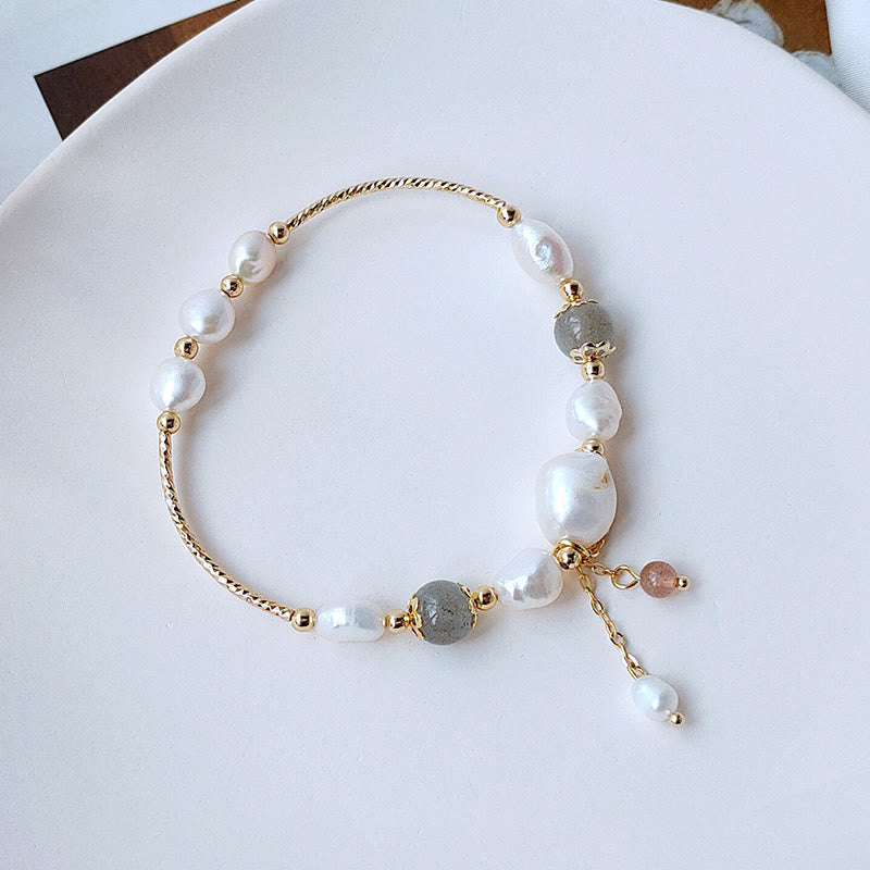 Fortune Jewel Pearl Moonstone Strawberry Quartz Bead Optimism Bracelet