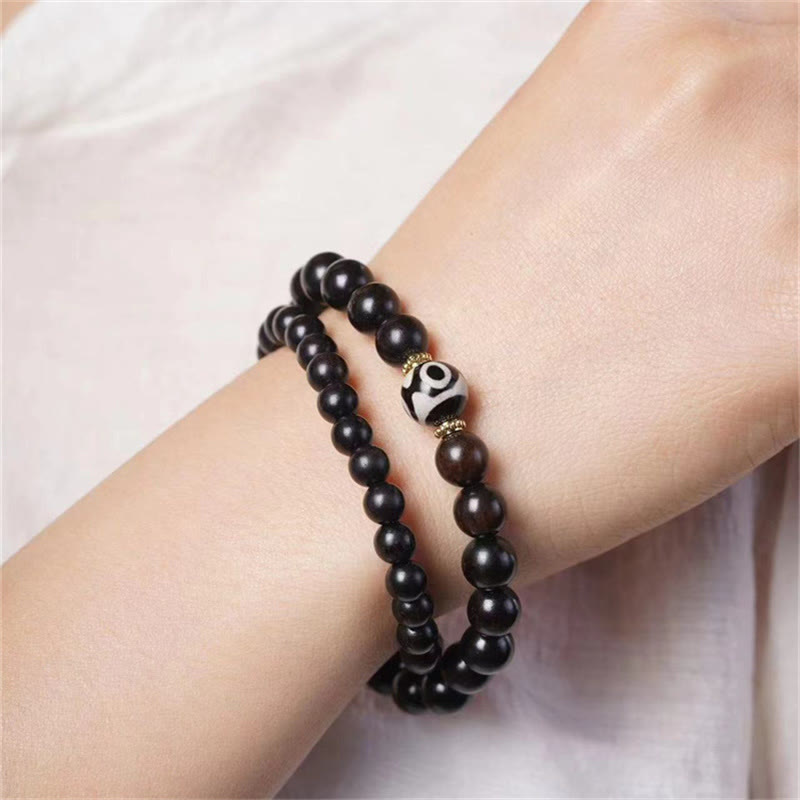 Fortune Jewel Tibet Ebony Wood Dzi Bead Balance Double Wrap Bracelet