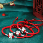 Fortune Jewel 999 Sterling Silver Chinese Zodiac Luck Strength Red String Bracelet