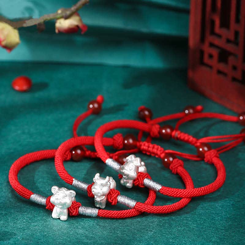 Fortune Jewel 999 Sterling Silver Chinese Zodiac Luck Strength Red String Bracelet