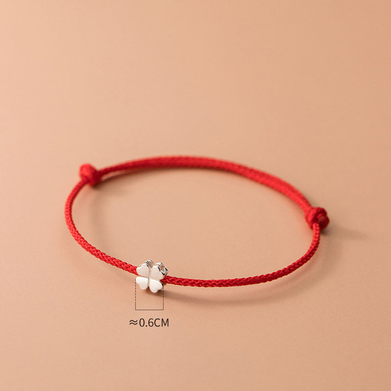 Fortune Jewel 925 Sterling Silver Four Leaf Clover Red Rope Bracelet