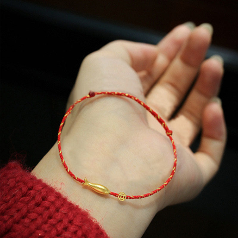 Fortune Jewel 14K Gold Plated Koi Fish Luck Wealth Braided Bracelet