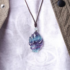 Fortune Jewel Natural Fluorite Gold Sheen Obsidian Fox Pendant Protection Necklace