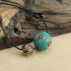 Fortune Jewel Tibetan Turquoise Double Bead Protection Strength Necklace Pendant