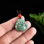 Fortune Jewel Laughing Buddha Cyan Jade Success Necklace String Pendant Fortune Jewel
