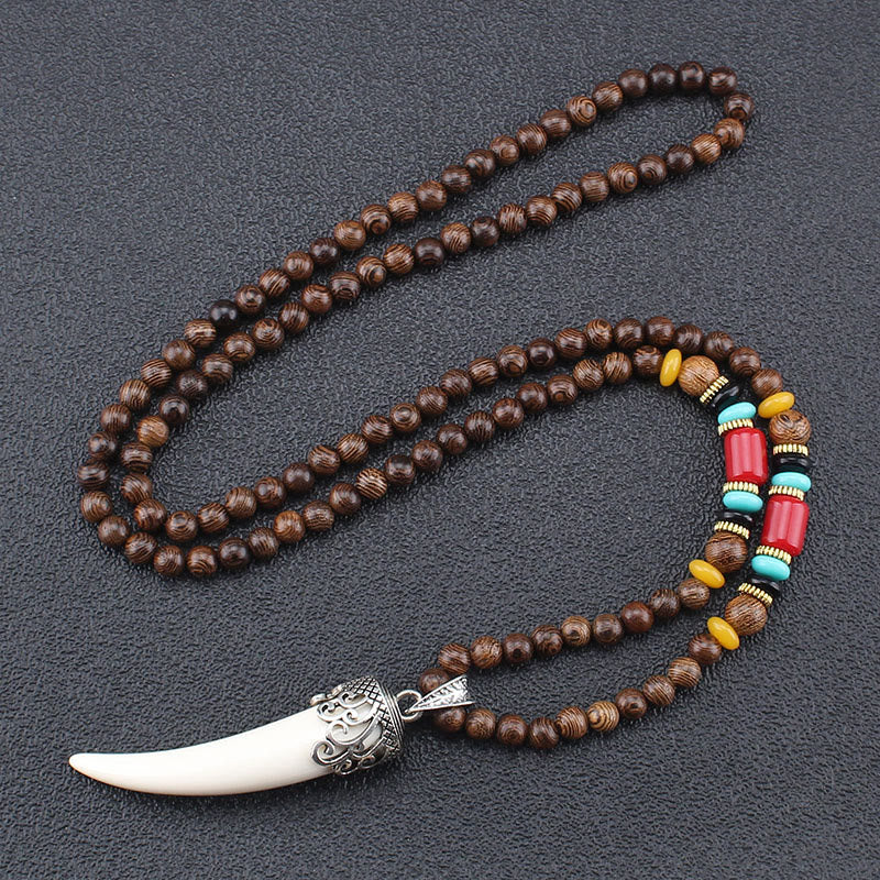 Fortune Jewel Wenge Wood Turquoise Stone Horn Style Protection Meditation Necklace Pendant